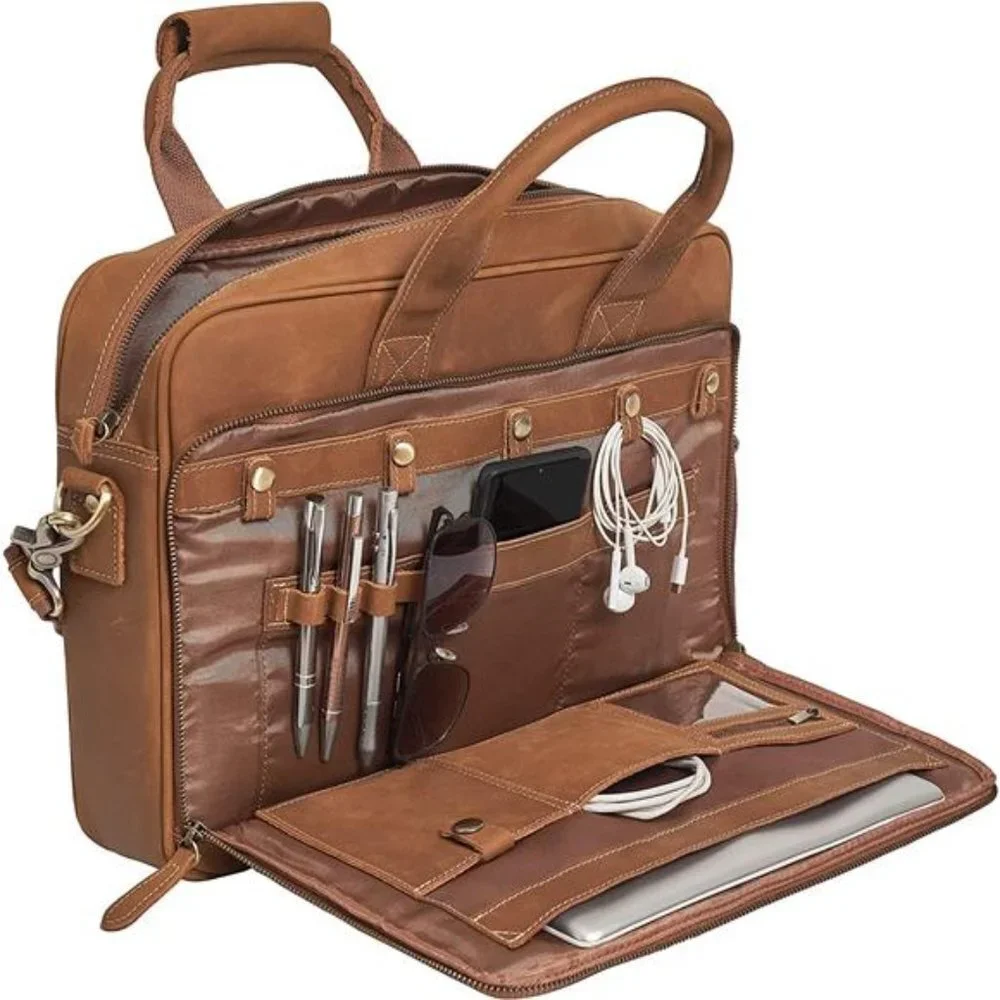 Men's Handcrafted Leather Laptop Bag, Light Brown, Fits 15.6